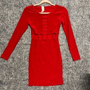 Jay Jane Dress Women S Red Long Sleeve Tight Fitted Cut Outs Party Minimalist